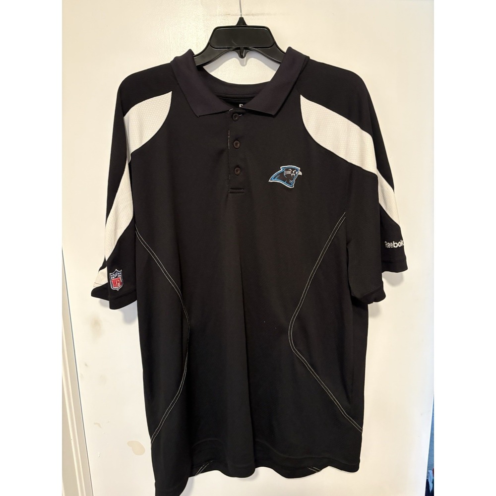 NFL Reebok Play Dry Carolina Panthers Mens XL Polo Shirt Black Short Sleeve